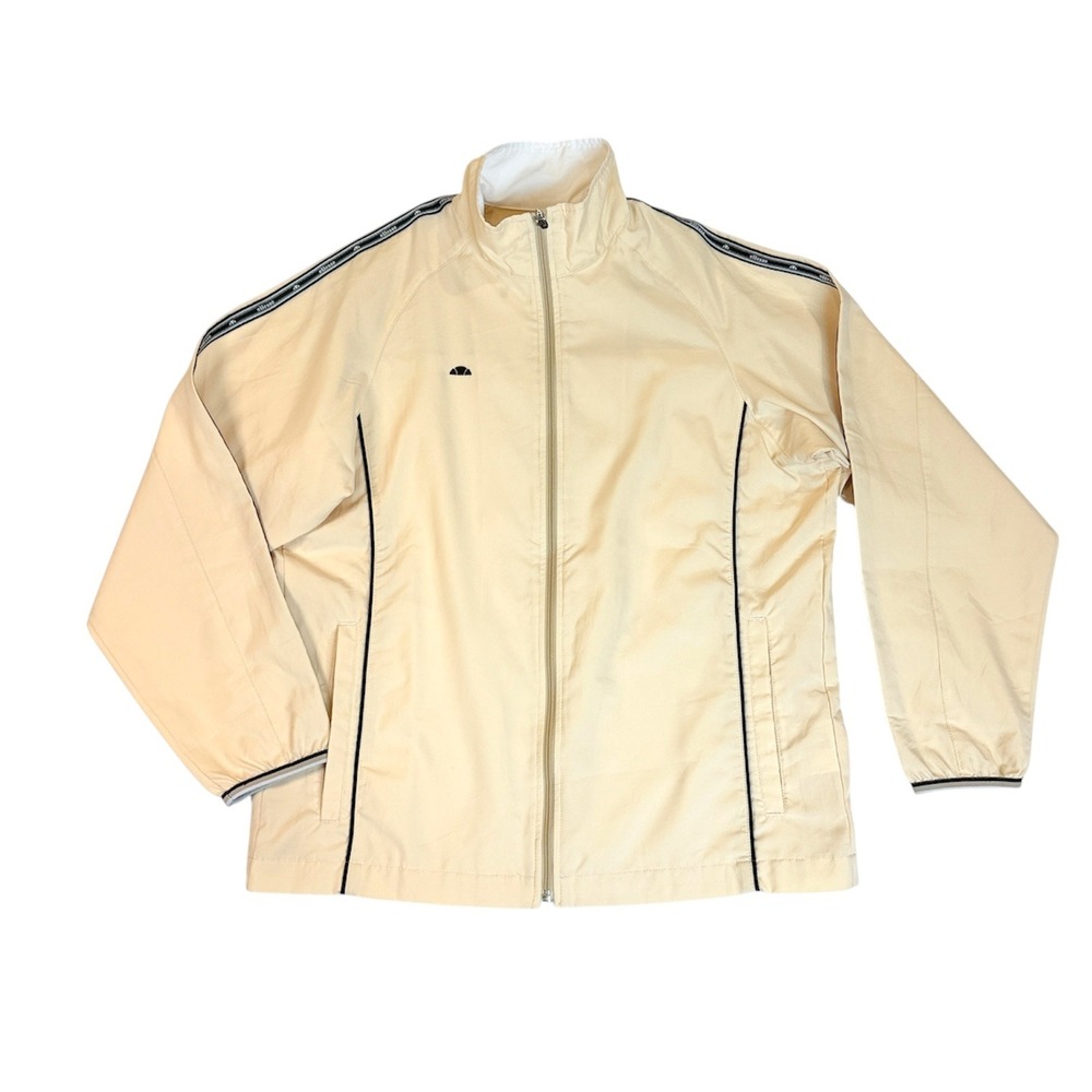 Ellesse Track Jacket Women Medium Cream Logo Tape Full Zip Windbreaker